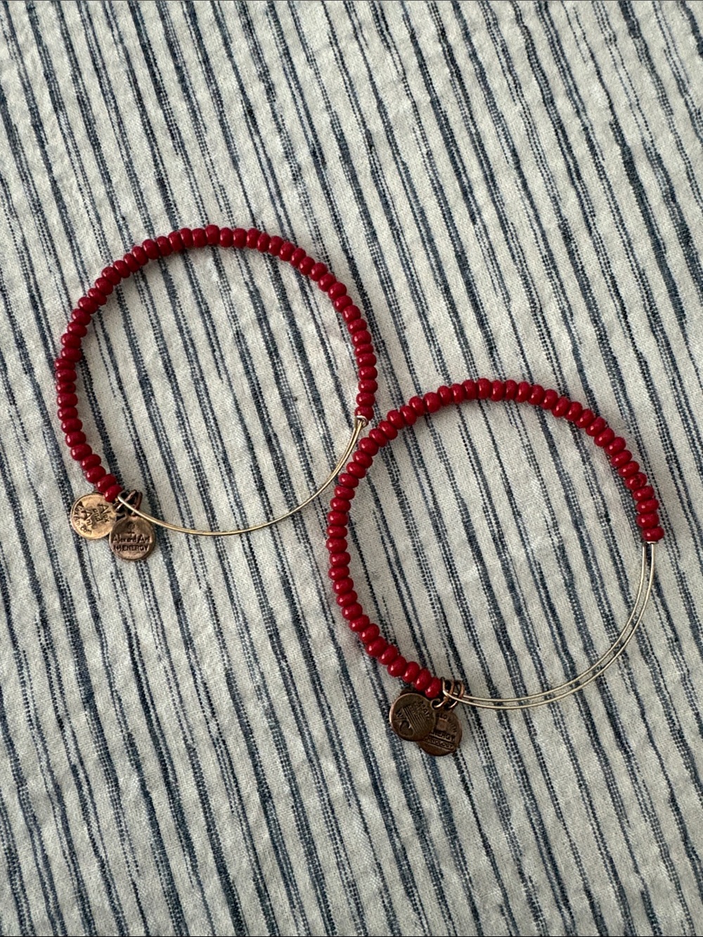 Alex and Ani Red Beaded Adjustable Wire Hoop Bracelets